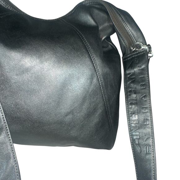 Americana by Sharif Metallic Gray Leather Shoulder Crossbody Bag Slouchy Chic - Picture 7 of 16